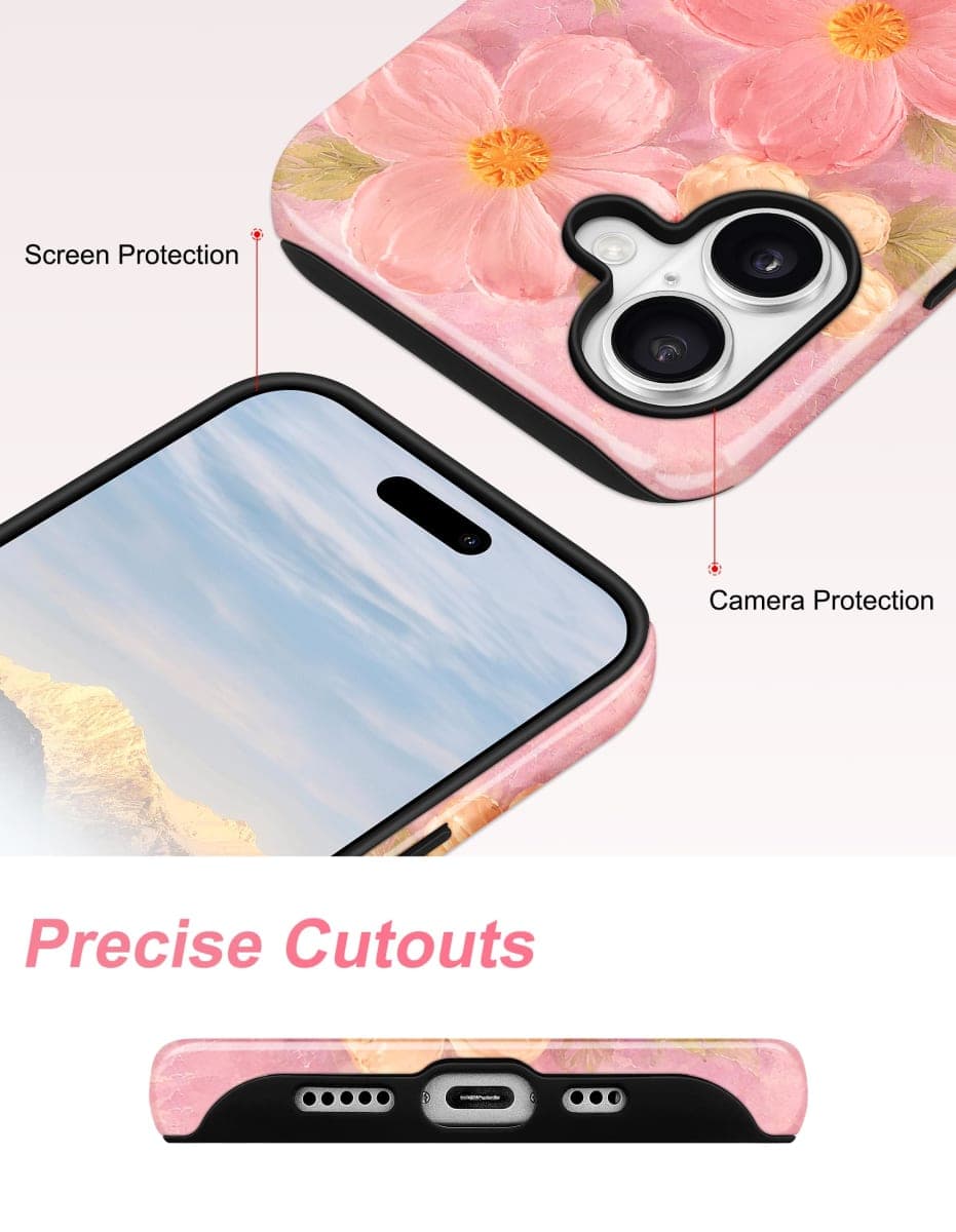 Jusy Compatible with MagSafe Floral Case for iPhone 16, Aesthetic Oil Painting Flower Magnetic Phone Case, Soft TPU and Hard PC Protective Cover for Women Girls (Shiny) - Pink Flower thumbnail 5
