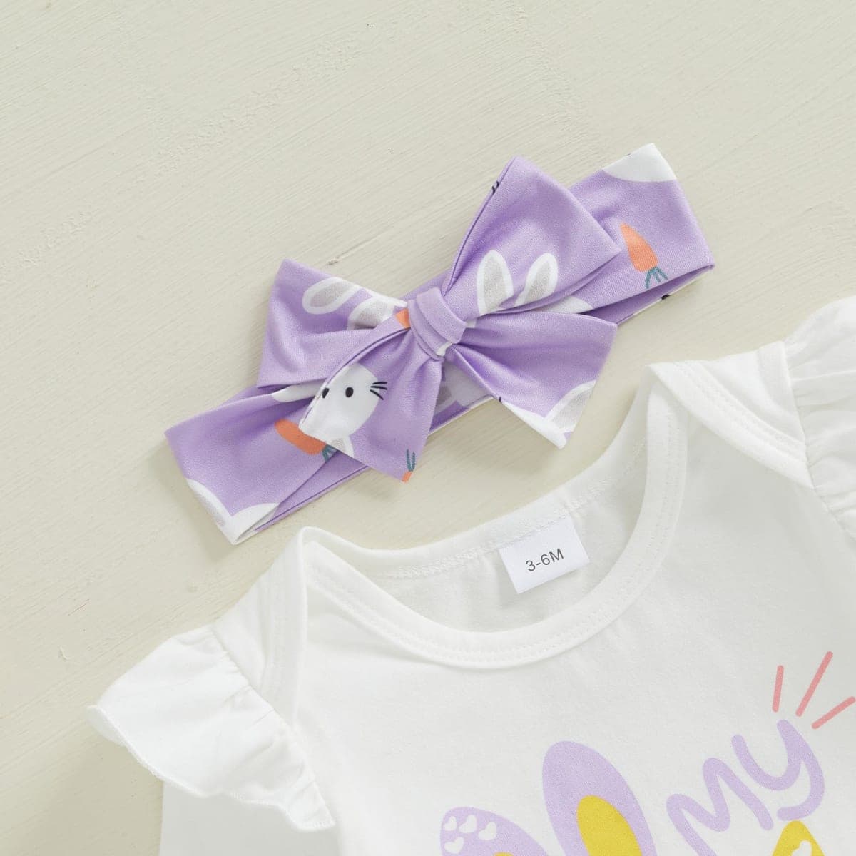 mlpeerw Baby Girl Easter Outfit My First Easter Romper Bunny Ruffle Skirt Dress Headband Set Newborn Cute Spring Clothes, My 1st Easter-ivory, 0-3 Months thumbnail 3