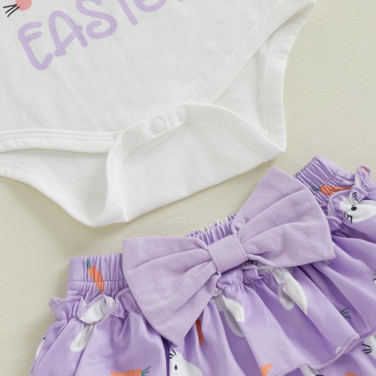 mlpeerw Baby Girl Easter Outfit My First Easter Romper Bunny Ruffle Skirt Dress Headband Set Newborn Cute Spring Clothes, My 1st Easter-ivory, 0-3 Months thumbnail 5