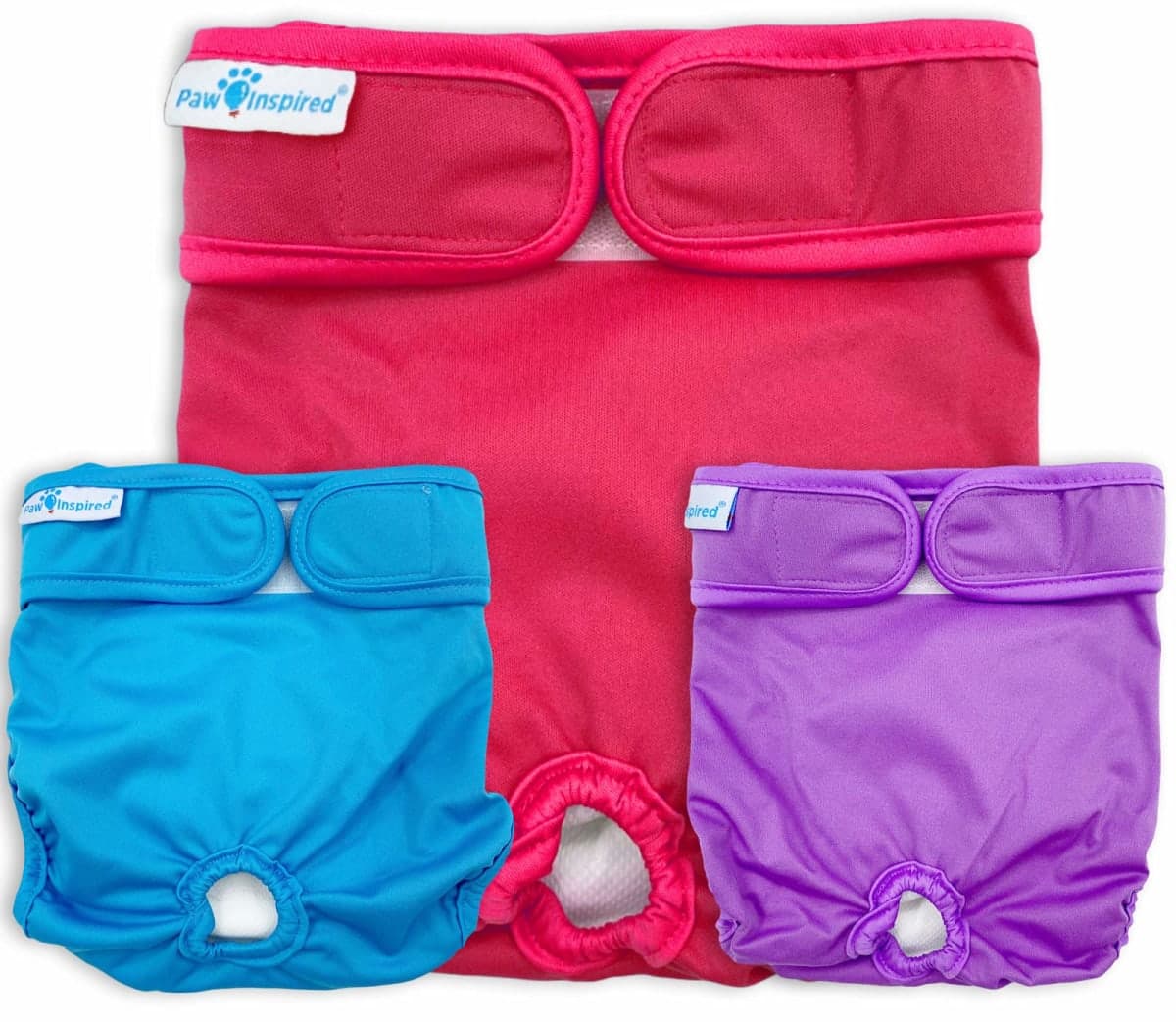 Paw Inspired Reusable Washable Dog Diapers (Pack of 3), Medium in Assorted Colors with White Lining and Dog Diaper Suspenders in Black, S/M Combo Pack thumbnail 3