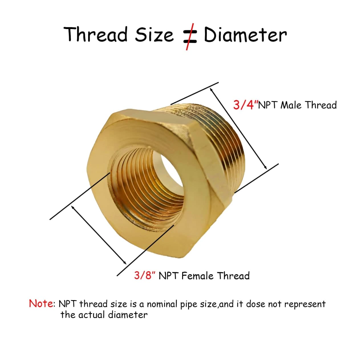 AMZDIAI Brass Reducer Bushing, 3/4" NPT Male to 3/8" NPT Female Thread, Hex Reducing Convert Adapter Pipe Fitting Connector for Water/Oil/Gas (6PCS) thumbnail 2