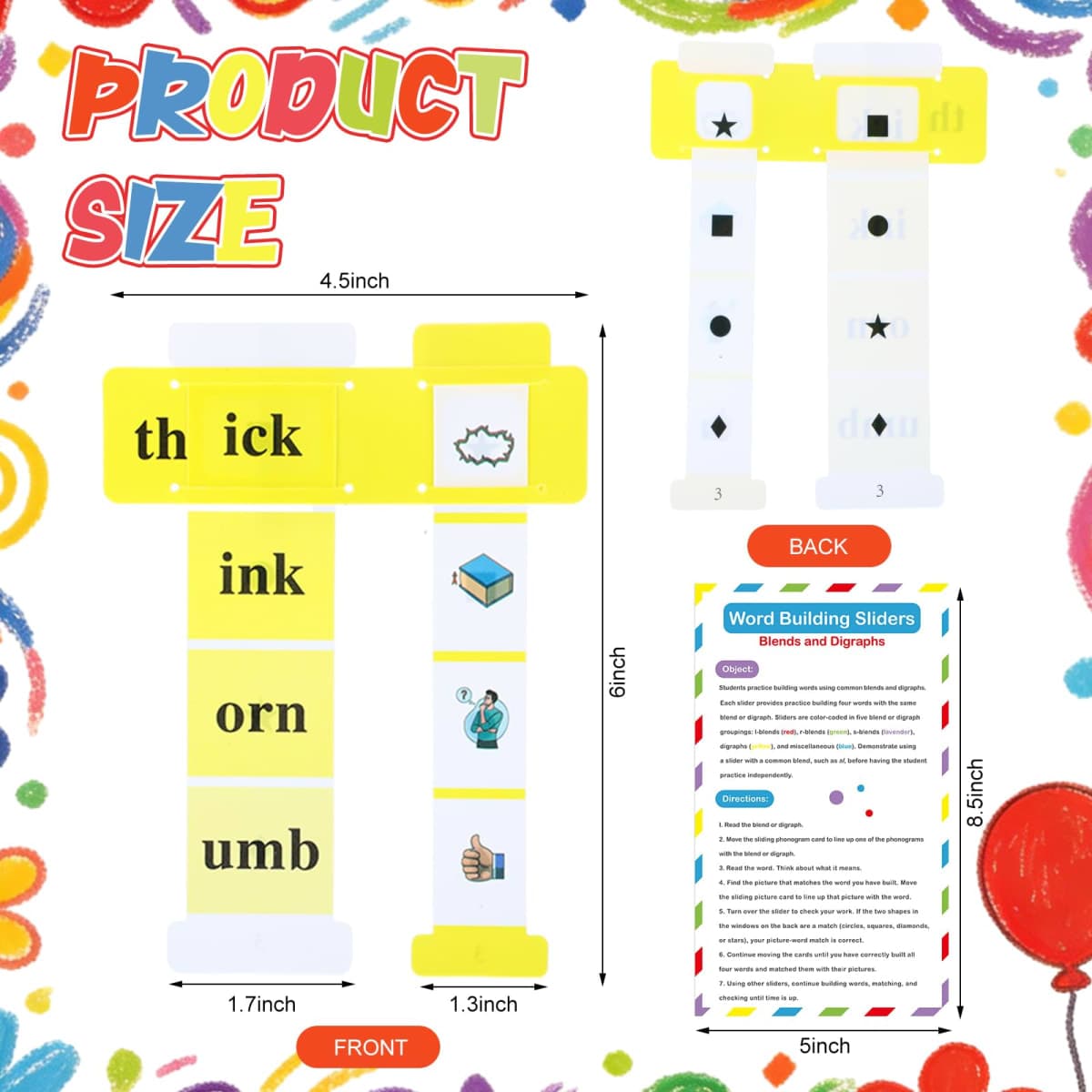 Feifeiya 27 Pcs Word Vocabulary Building Sliders with Instruction Card Consonant Blends and Digraphs Phonics Manipulatives Along with VCV Teaching Colorful ELA Learning Essentials to Build Sentences thumbnail 2