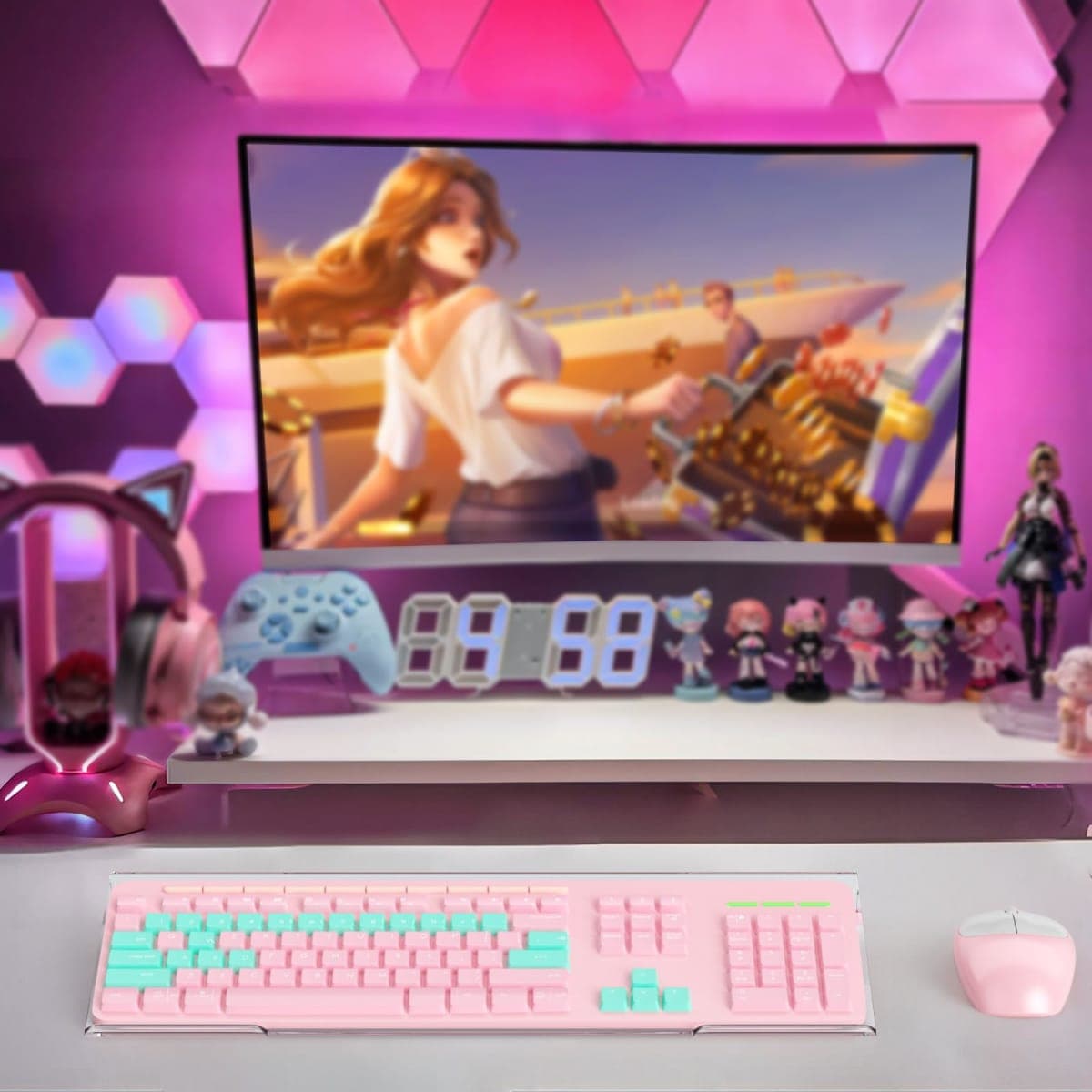 BEEGO Ergonomic Computer Keyboard Stand - Clear Acrylic Keyboard Riser Tilted Keyboard Holder Keyboard Tray with Lightpink Non-Slip Strip for Easy Typing at Home School Office Desk Accessories thumbnail 3