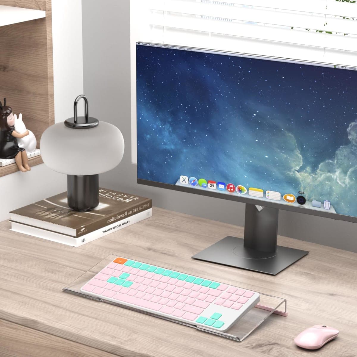 BEEGO Ergonomic Computer Keyboard Stand - Clear Acrylic Keyboard Riser Tilted Keyboard Holder Keyboard Tray with Lightpink Non-Slip Strip for Easy Typing at Home School Office Desk Accessories thumbnail 4
