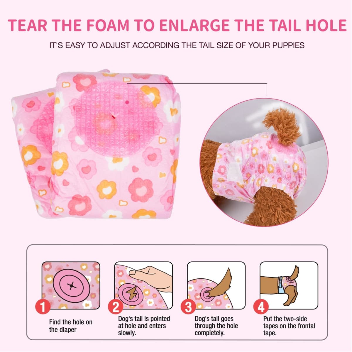 Pet Soft Dog Diapers Female, Disposable Doggie Diapers for Female Dogs, Puppy Diaper with Adjustable Foam Tail Hole(Pink,12M) thumbnail 2