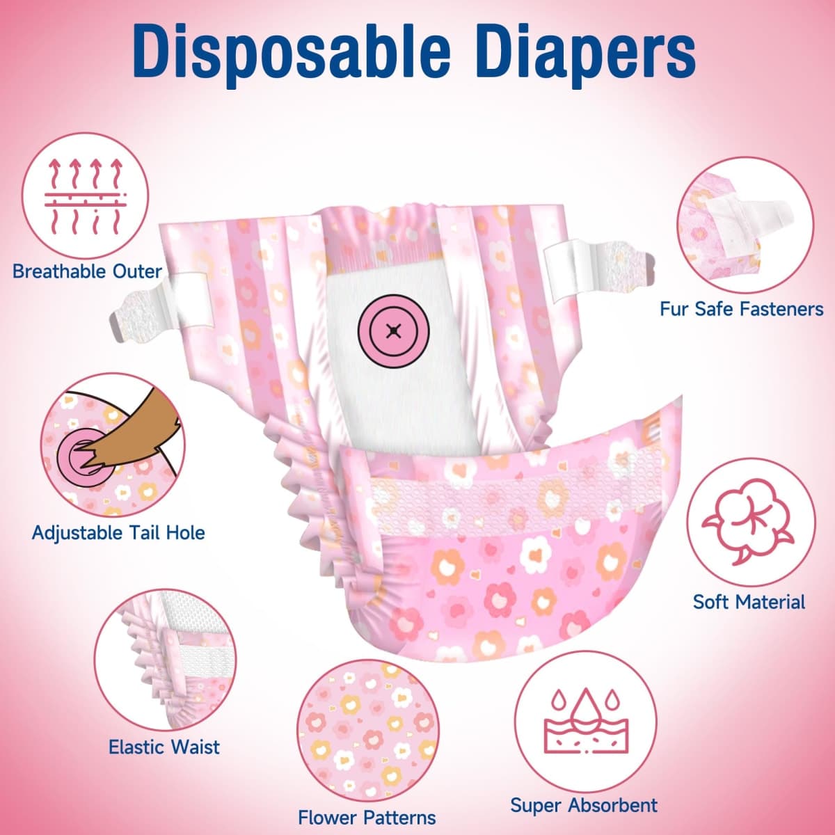 Pet Soft Dog Diapers Female, Disposable Doggie Diapers for Female Dogs, Puppy Diaper with Adjustable Foam Tail Hole(Pink,12M) thumbnail 4
