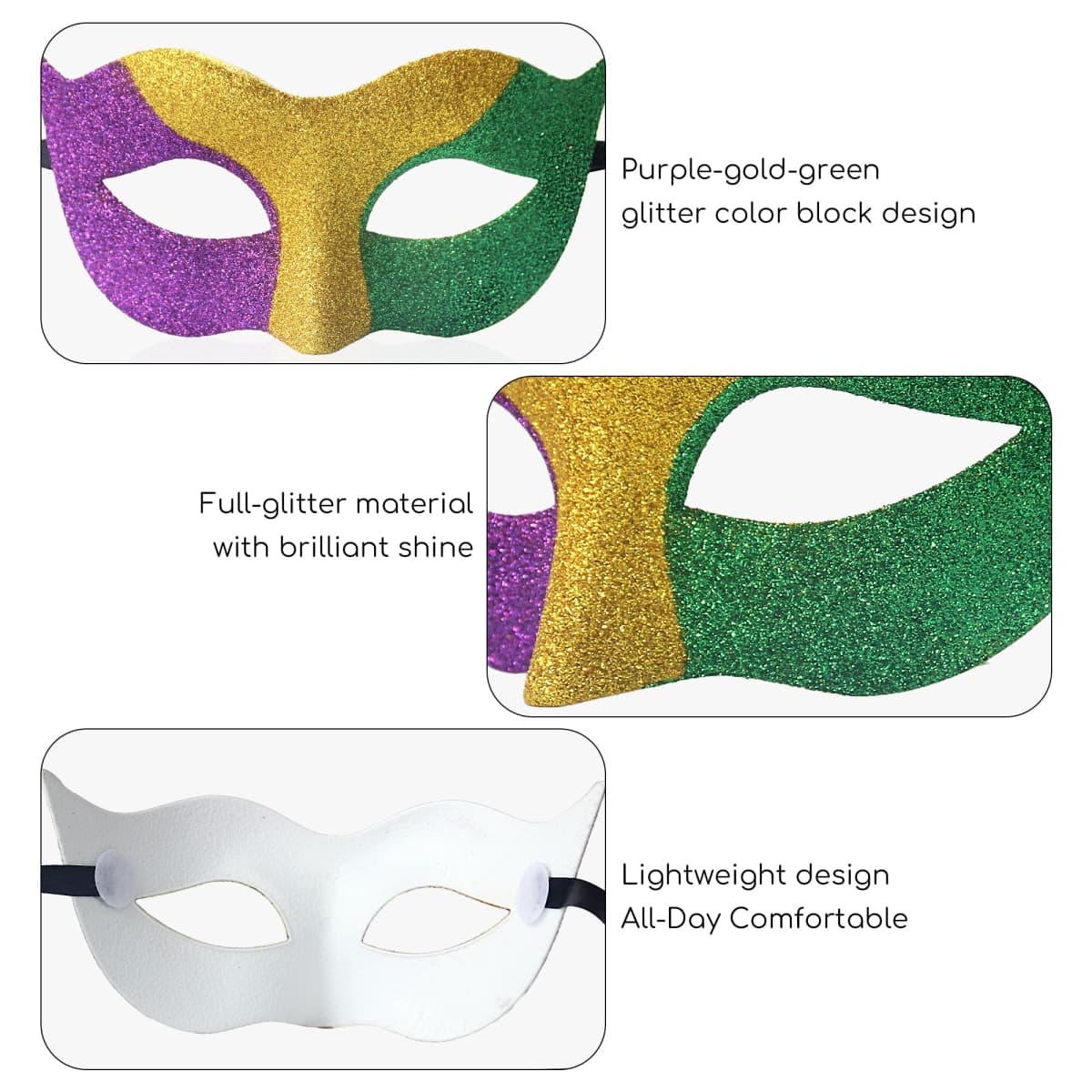 Wildarms Venetian Half Face Masks for Mardi Gras - Glitter Purple/Green/Yellow Masquerade Party Costumes (Color1) thumbnail 5