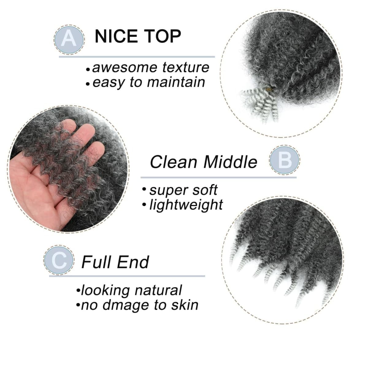Parceria Marley Braiding Hair - 8 Packs Afro Twist - 12 Inch Pre-fluffed Springy Kinky Hair for Faux Locs (12 Inch, Grey) thumbnail 3