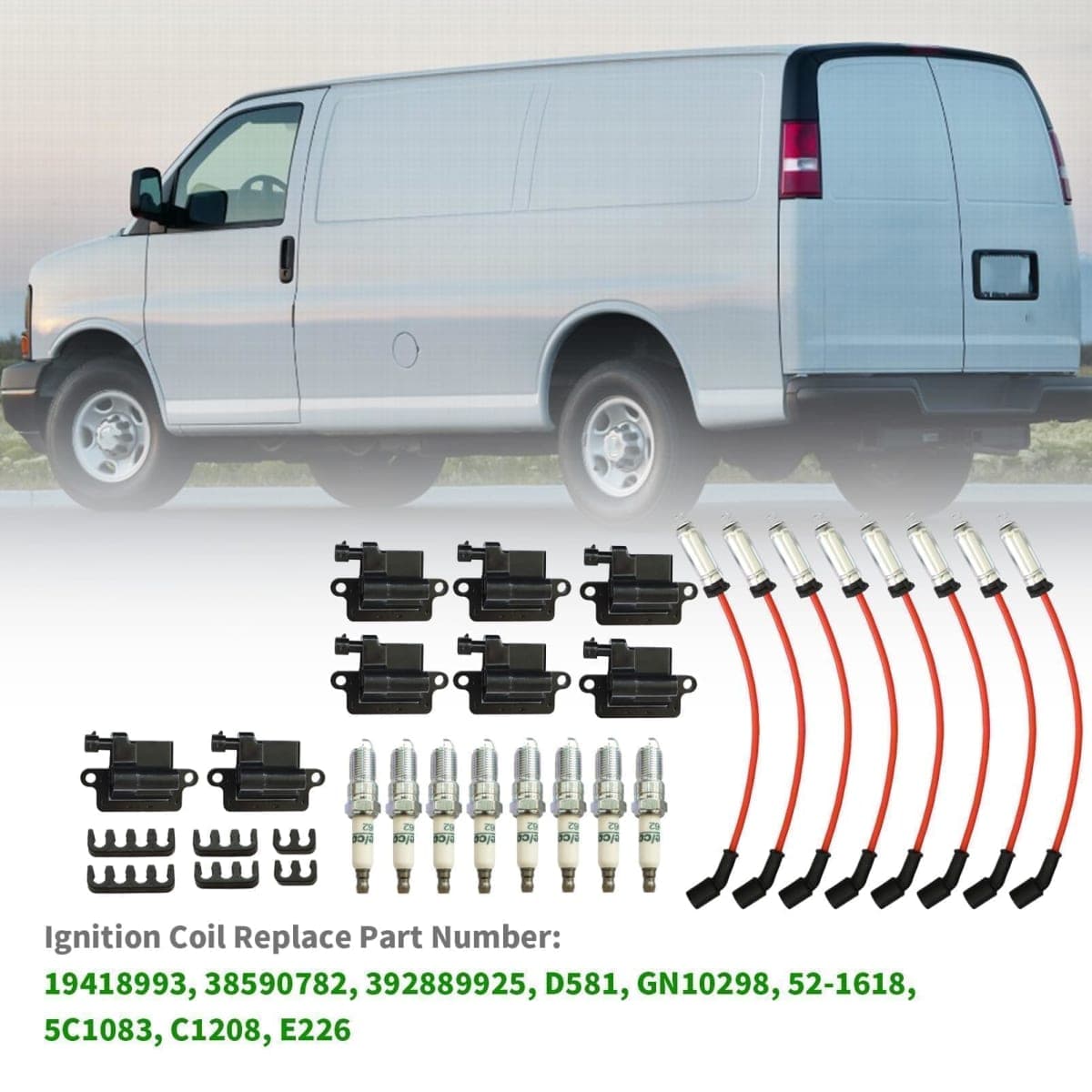Yunnergo 8 Pack Square Ignition Coil & Spark Plug Wire 12556893 12558693 12570553 3859078 38590782 392889925 UF-271 Compatible with 1500 2500 3500 4.8L 5.3L 6.0L 8.1L 1999-2007 thumbnail 3