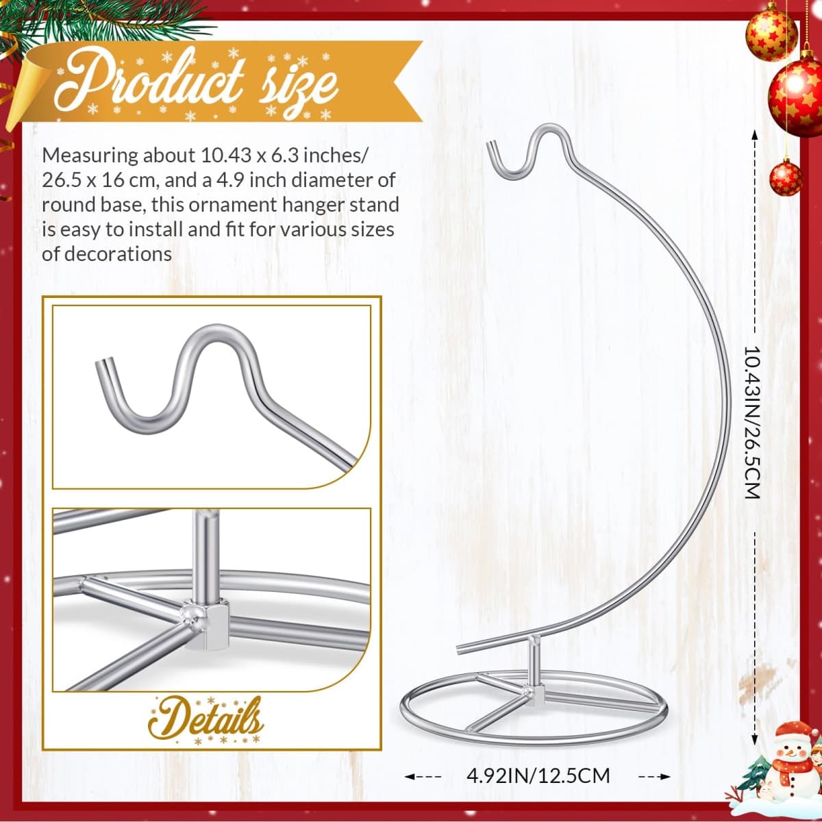 Baderke Ornament Display Stand, Ornament Hanger Holder Glass Ball Air Plant Holder, Hanging Terrarium Stand for Christmas Wedding, Home Office Decor,10.43" H(Silver) thumbnail 2