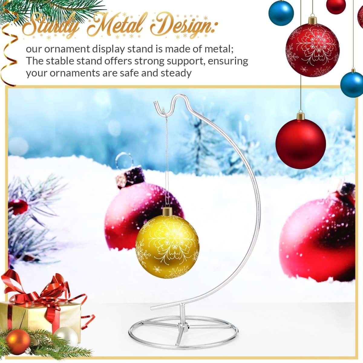 Baderke Ornament Display Stand, Ornament Hanger Holder Glass Ball Air Plant Holder, Hanging Terrarium Stand for Christmas Wedding, Home Office Decor,10.43" H(Silver) thumbnail 4