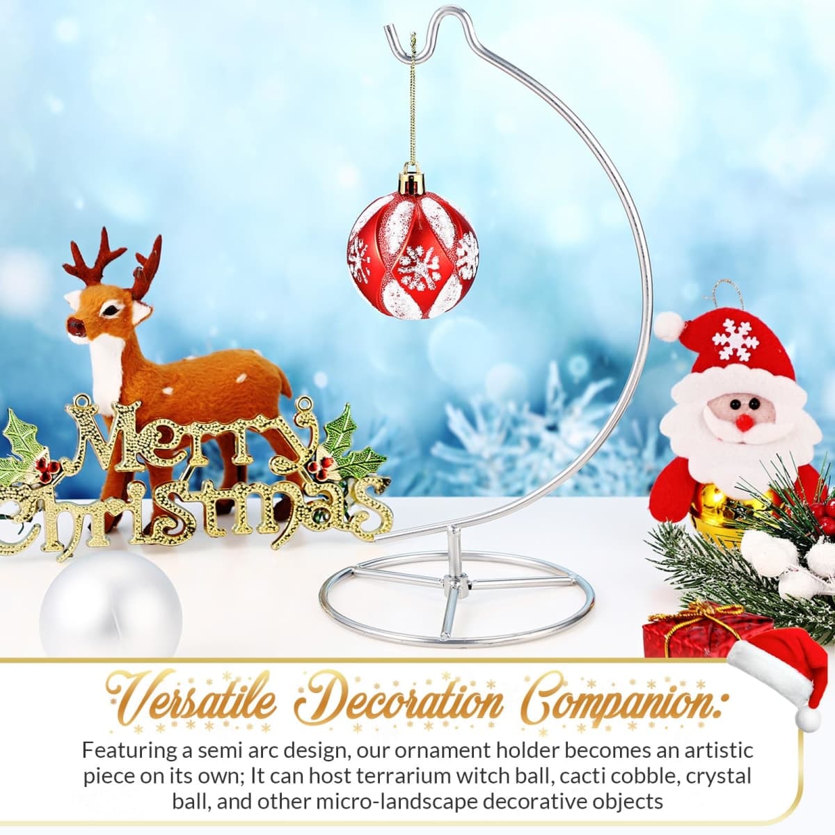 Baderke Ornament Display Stand, Ornament Hanger Holder Glass Ball Air Plant Holder, Hanging Terrarium Stand for Christmas Wedding, Home Office Decor,10.43" H(Silver) thumbnail 5