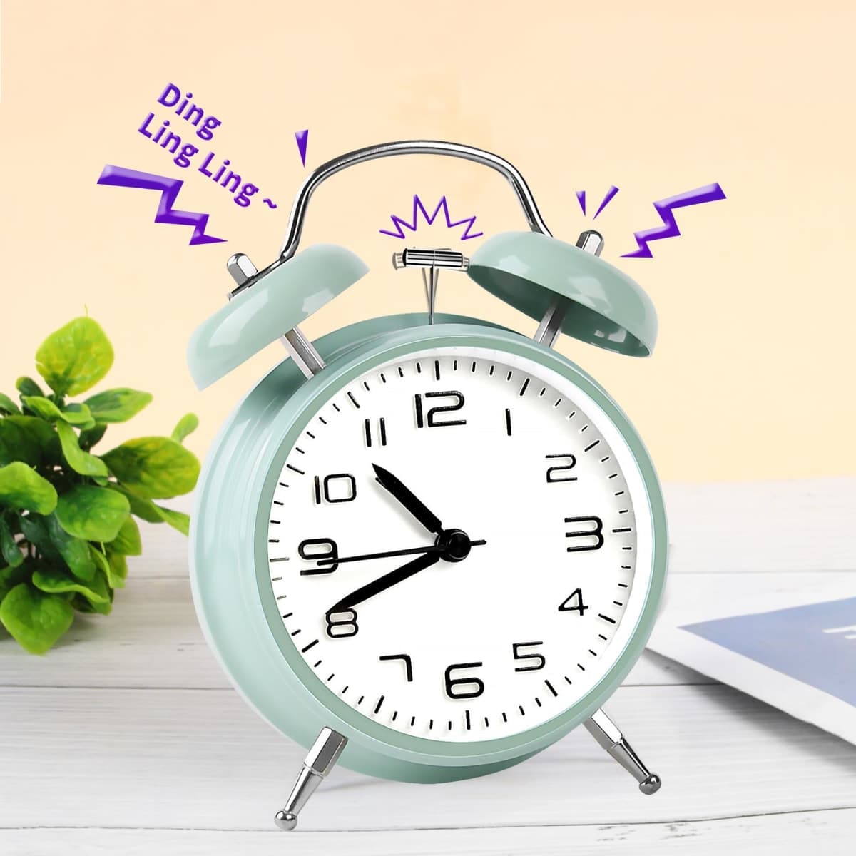 Loud Alarm Clock for Heavy Sleepers 3D Dial Battery Operated (Battery Include), 4" Alarm Clocks for Bedrooms, Classic Silent Non-Ticking Quartz Twin Bell Alarm Clock for Kids PT505 Green White thumbnail 4