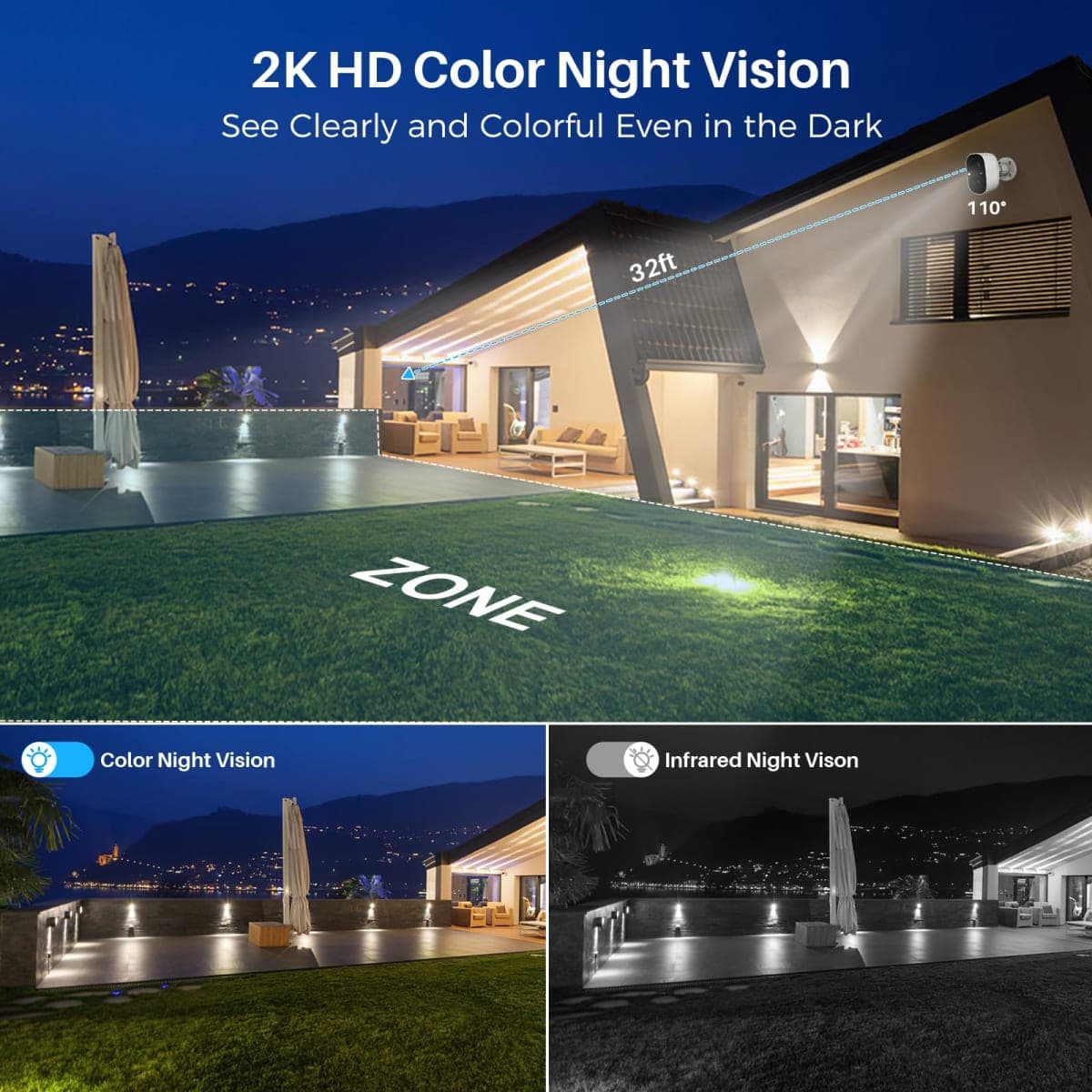 MaxiViz Wireless Camera Outdoor, Battery Powered Security Camera with 2K Color Night Vision, Outside Cameras with AI Motion Detection, 2-Way Talk, IP66 Weatherproof, SD/Cloud Storage, 2 Packs thumbnail 3