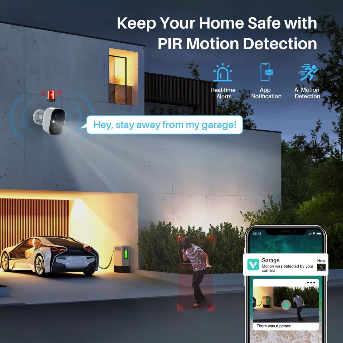 MaxiViz Wireless Camera Outdoor, Battery Powered Security Camera with 2K Color Night Vision, Outside Cameras with AI Motion Detection, 2-Way Talk, IP66 Weatherproof, SD/Cloud Storage, 2 Packs thumbnail 4