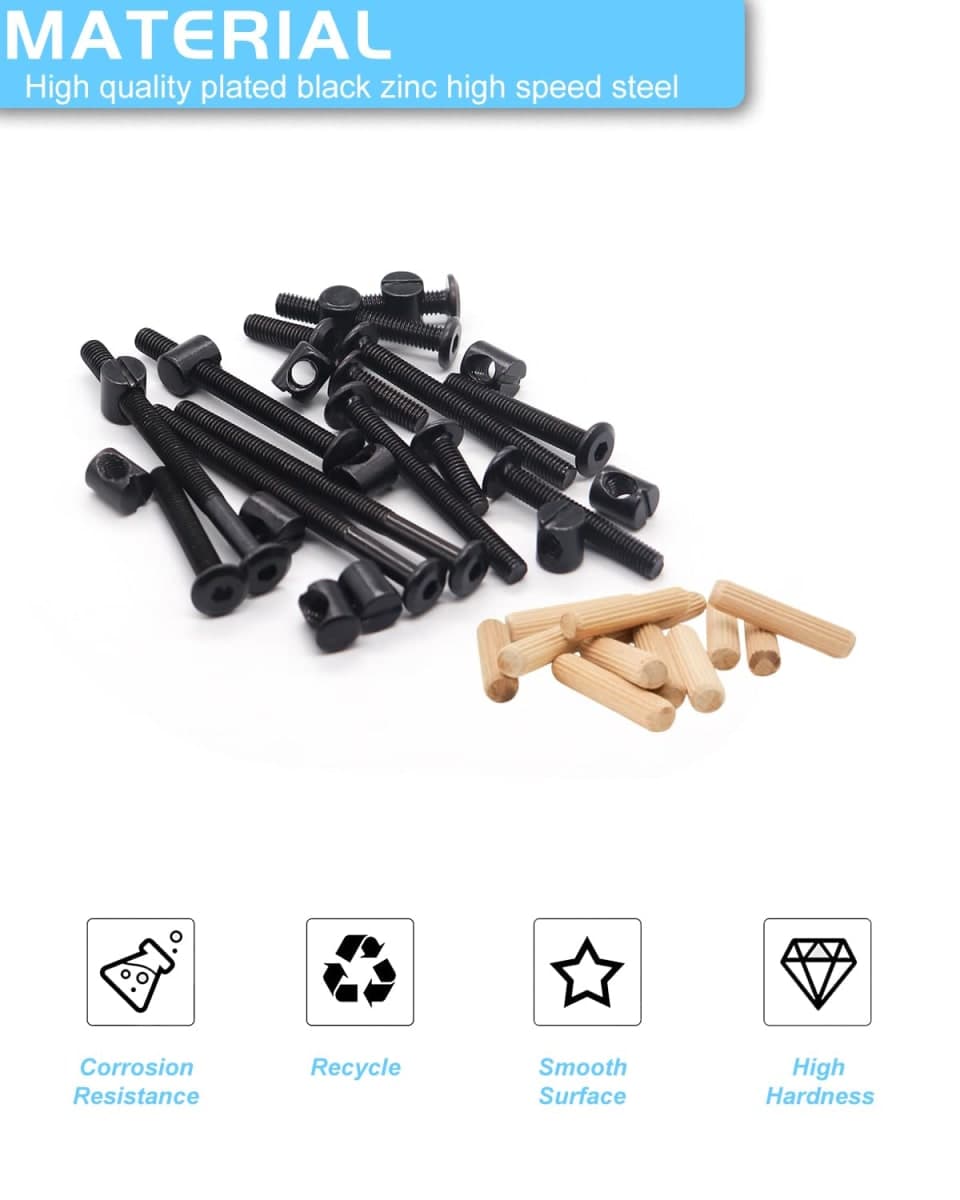 Crib Screws Hardware Replacement Kit - 16 Set Baby Bed Frame Bolts,Barrel Nuts&Wooden Dowel Pins Set - M6x16/40/60/80 mm Hex Drive Socket Cap Screws Nuts for Beds Headboards Chairs Furniture thumbnail 3
