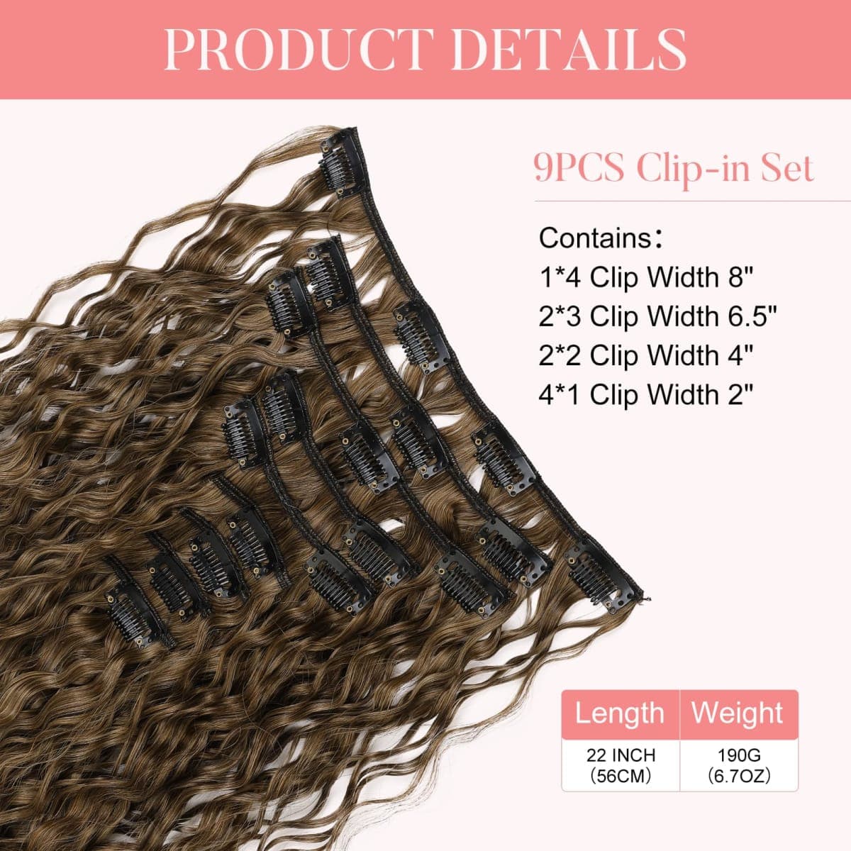 FLUFYMOOZ 9PCS Clip in Hair Extensions 22 Inch Curly Hair Extension Long Soft Synthetic Hairpieces for Women (Dark Blonde) thumbnail 3