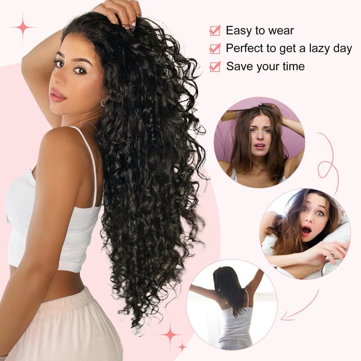 FLUFYMOOZ 9PCS Clip in Hair Extensions 22 Inch Curly Hair Extension Long Soft Synthetic Hairpieces for Women (Dark Blonde) thumbnail 4
