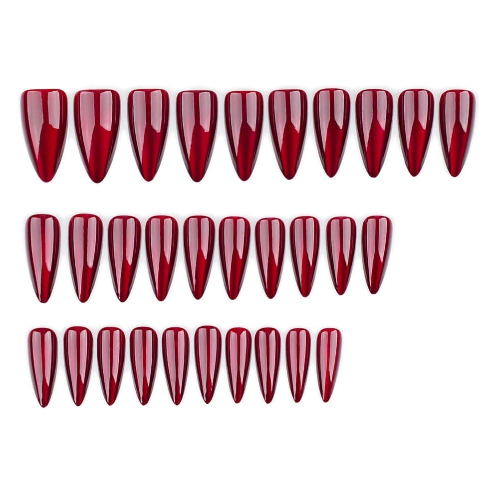 Red Press on Nails Long Almond Fake Nails Glitter False Nails with Designs Christmas Glossy Full Cover Acrylic Glue on Nails Artificial Stick on Nail Cat Eye for Women Manicure Decoration 24Pcs thumbnail 2