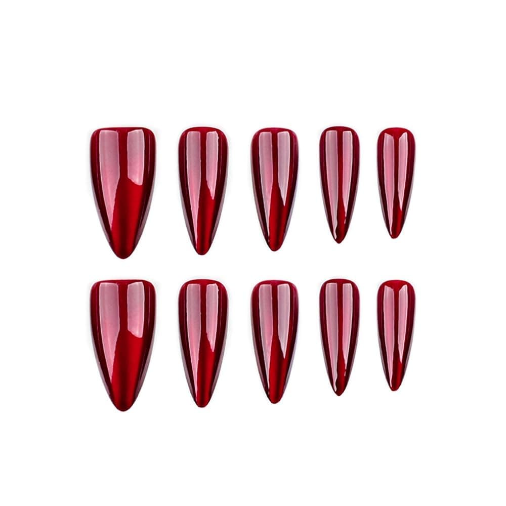 Red Press on Nails Long Almond Fake Nails Glitter False Nails with Designs Christmas Glossy Full Cover Acrylic Glue on Nails Artificial Stick on Nail Cat Eye for Women Manicure Decoration 24Pcs thumbnail 3