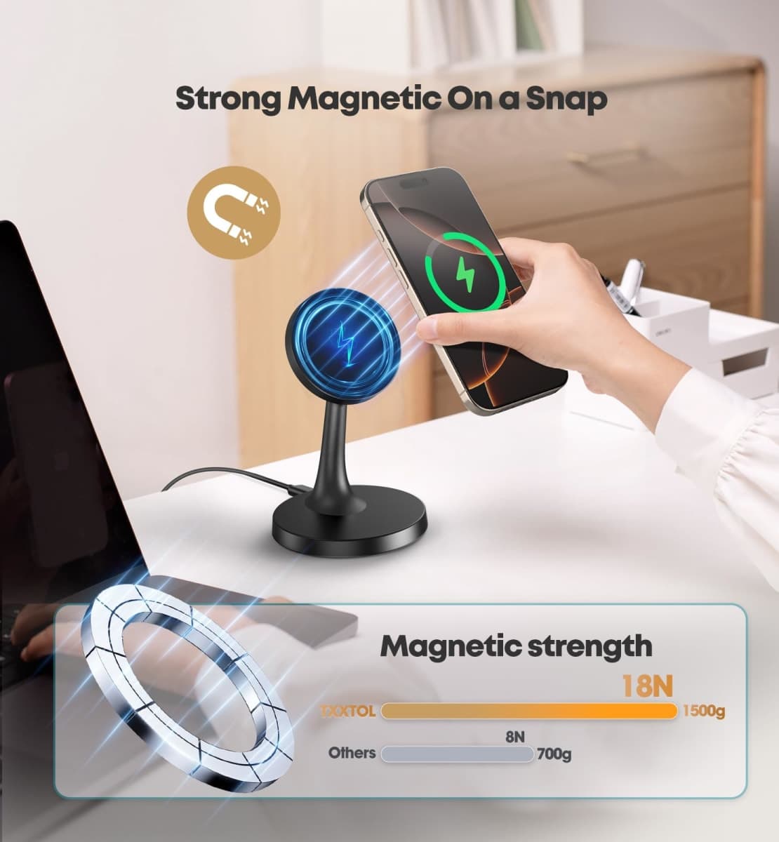Magnetic Wireless Charger Phone Stand 15W Fast Magnetic Charger for Phone 17/17 Pro/17 Air/17 Pro Max 16/15/14/13/12 Series Apple Magnet Wireless Charging Station/Pad for AirPods thumbnail 5