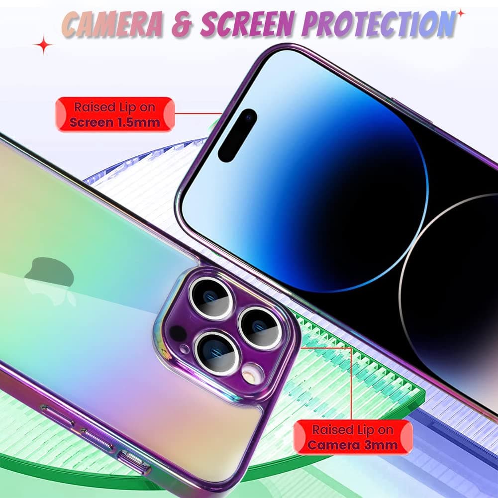 Bonoma for iPhone 17 Case 2025 Bling Laser Iridescent Florescent Crystal Camera Protector Shockproof Edge Cover -Purple thumbnail 4