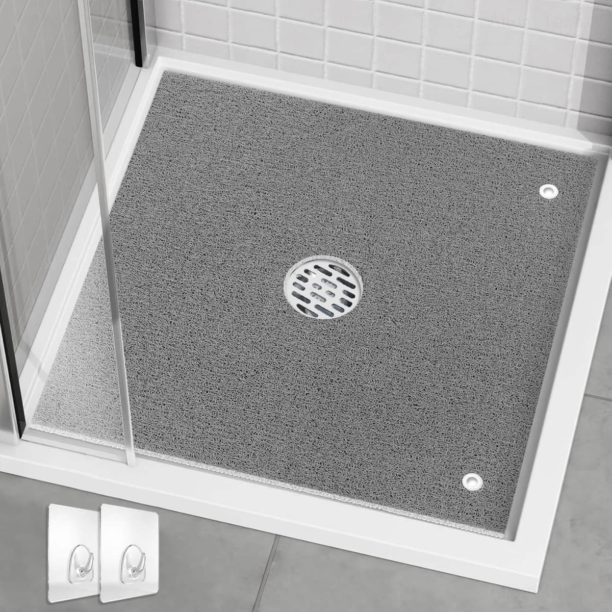 Extra Large Square Shower Mat for Inside Shower, 32 x 32 Inch Shower Floor Mat with Center Drain Hole, Designed for Walk-in Showers, Non-Slip Loofah Mat with Wide Coverage for Stable Standing