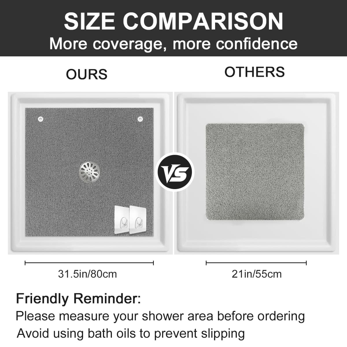 Extra Large Square Shower Mat for Inside Shower, 32 x 32 Inch Shower Floor Mat with Center Drain Hole, Designed for Walk-in Showers, Non-Slip Loofah Mat with Wide Coverage for Stable Standing thumbnail 2