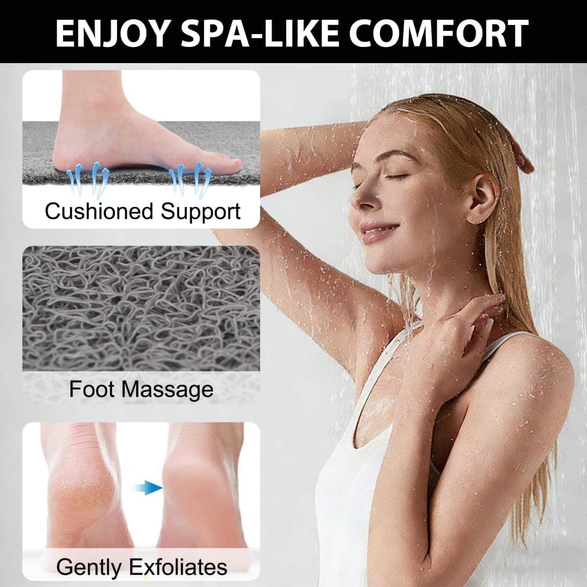 Extra Large Square Shower Mat for Inside Shower, 32 x 32 Inch Shower Floor Mat with Center Drain Hole, Designed for Walk-in Showers, Non-Slip Loofah Mat with Wide Coverage for Stable Standing thumbnail 4