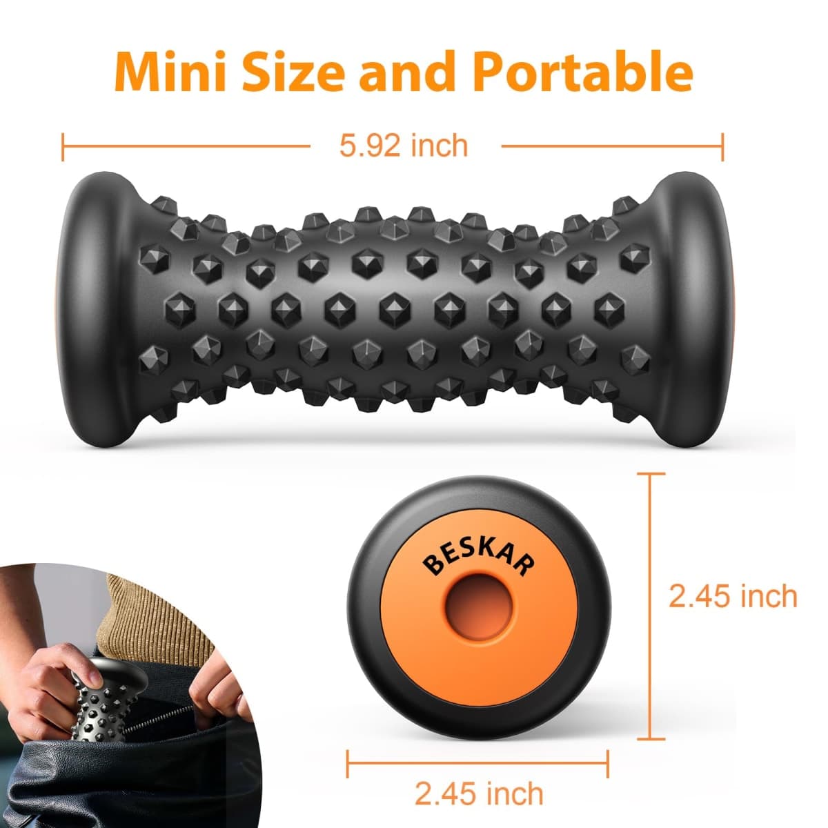 BESKAR Foot Massage Roller for Plantar Fasciitis Relief, Portable Foot Roller to Deep Tissue Muscle Massage, Foot Arch and Heel Pain, Foot Trigger Point Therapy Reflexology Tool thumbnail 4
