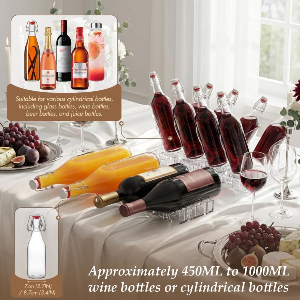 Clear Acrylic Wine Rack, Modular Stackable Countertop Wine Bottle Holder with Leaf Shaped Support, Multi Purpose Versatile Wine Display Stand for Home Bar Party Daily Organizing (Transparent - 4pcs) thumbnail 2