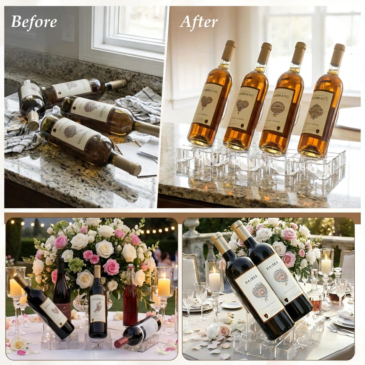 Clear Acrylic Wine Rack, Modular Stackable Countertop Wine Bottle Holder with Leaf Shaped Support, Multi Purpose Versatile Wine Display Stand for Home Bar Party Daily Organizing (Transparent - 4pcs) thumbnail 5