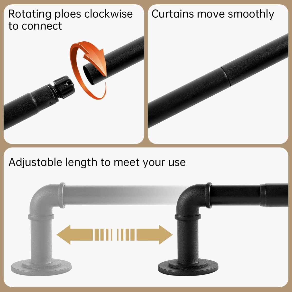Industrial Curtain Rods for Windows 28 to 48 Inches, Blackout Wrap Around Curtain Rod, for Indoor and Outdoor, 7/8 Inch Diameter, 33 to 45 Inches, Black thumbnail 2