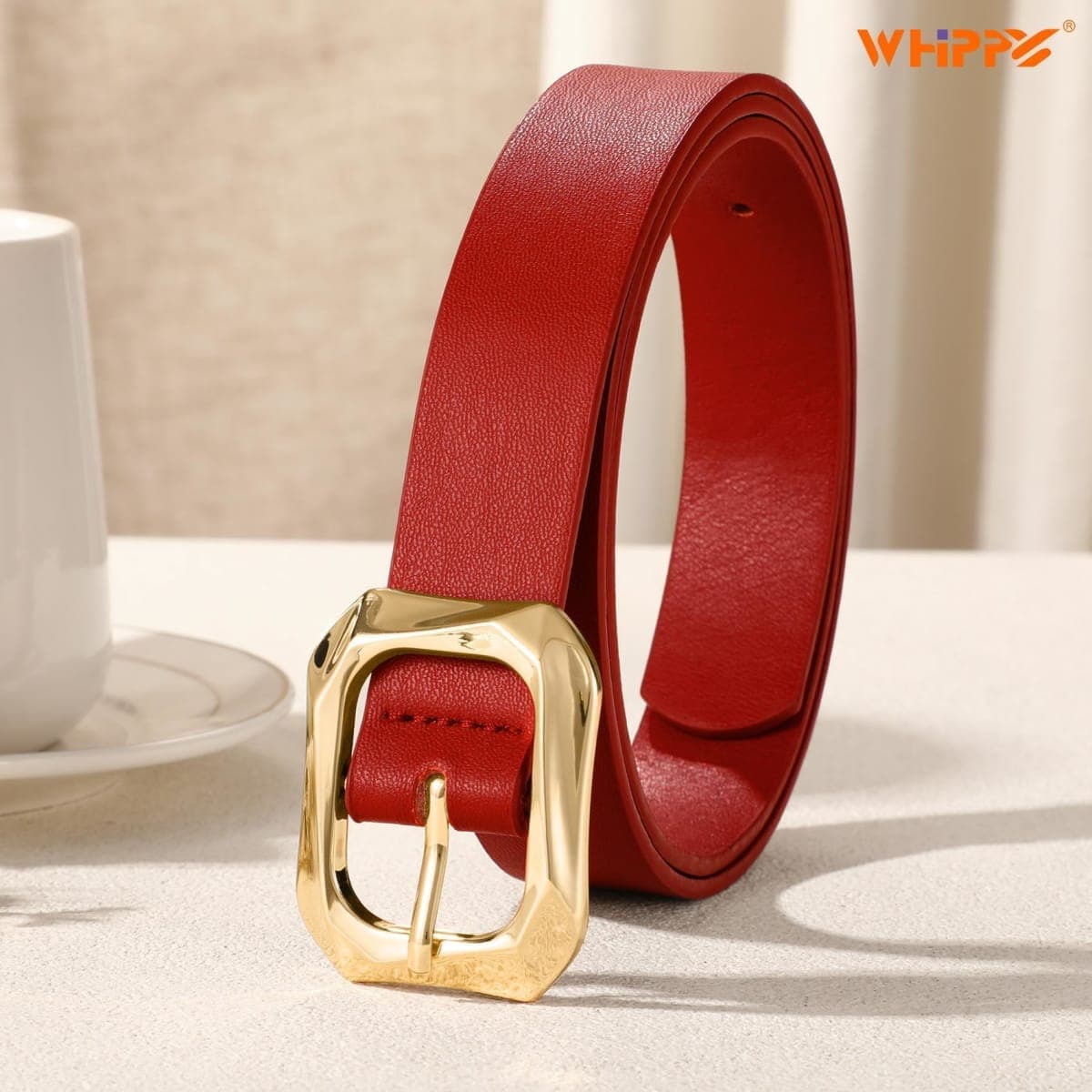 WHIPPY Women's Leather Belts with Gold Buckle Casual Fashion Ladies Waist Belts for Jeans Pants Dresses, Brown Suede, Fit Waist Size 32"-37" thumbnail 3