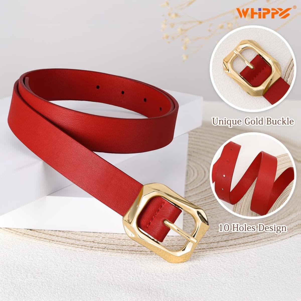 WHIPPY Women's Leather Belts with Gold Buckle Casual Fashion Ladies Waist Belts for Jeans Pants Dresses, Brown Suede, Fit Waist Size 32"-37" thumbnail 4