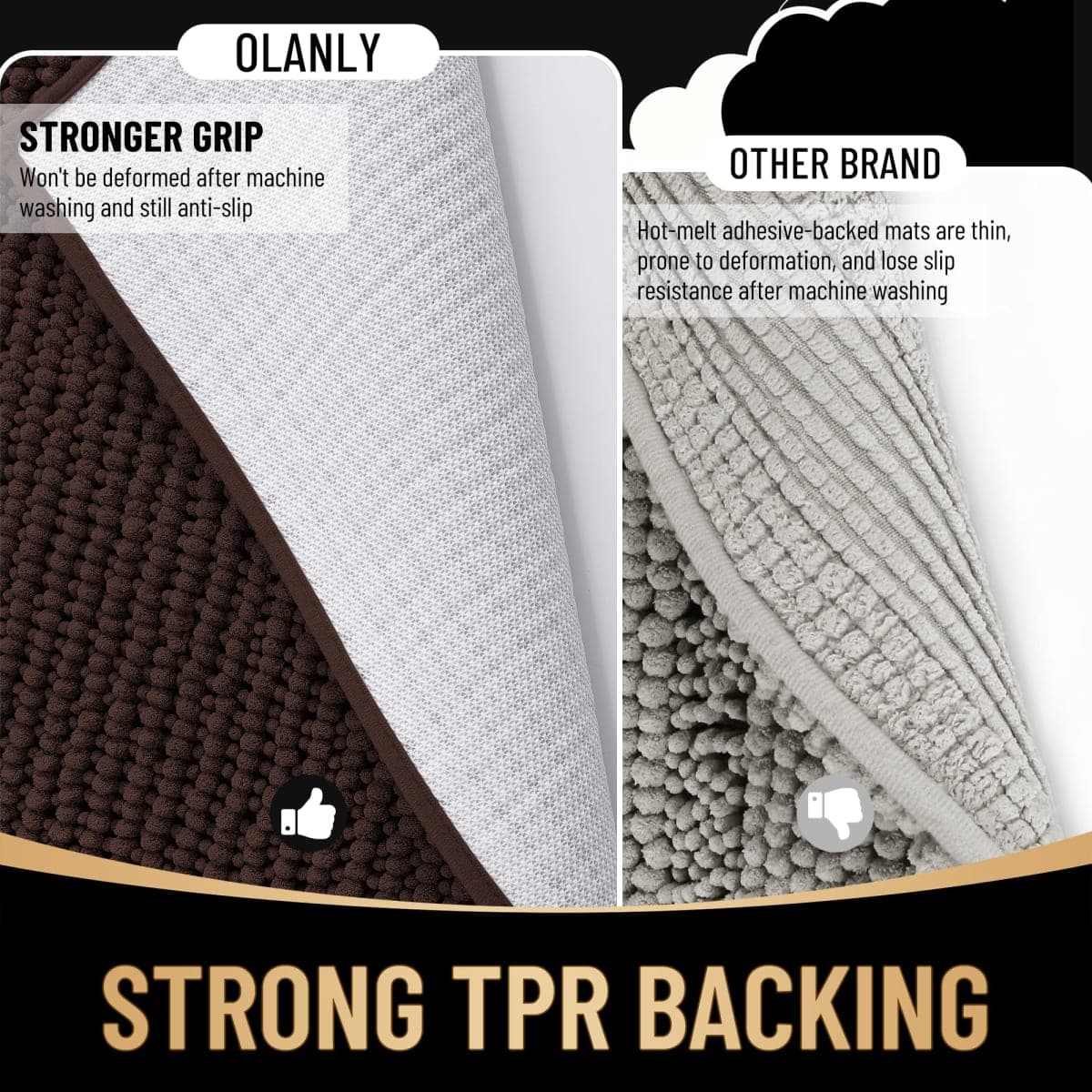 OLANLY Thick Bathroom Runner Rugs 47x17, Extra Soft Absorbent Chenille Bath Rugs, Rubber Backing, Machine Wash Dry, Long Bath Mats for Bathroom Floor, Tub and Shower, Home Decor Accessories, Brown thumbnail 5