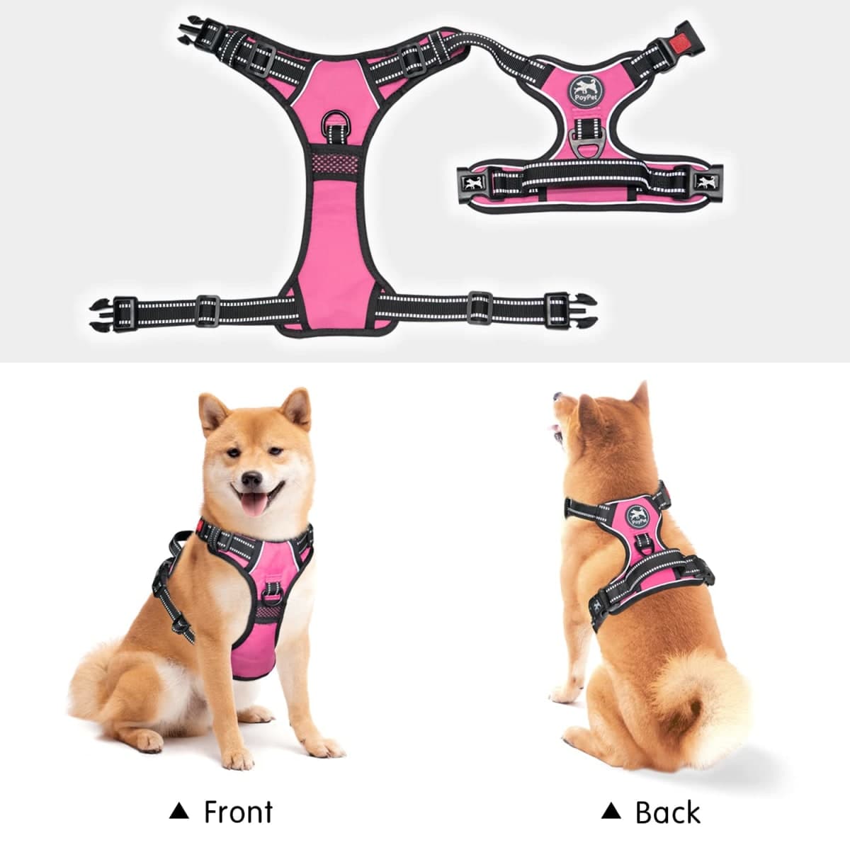 PoyPet No Pull Dog Harness, No Choke Front Lead Dog Reflective Harness, Adjustable Soft Padded Pet Vest with Easy Control Handle for Small to Large Dogs(Pink,M) thumbnail 5