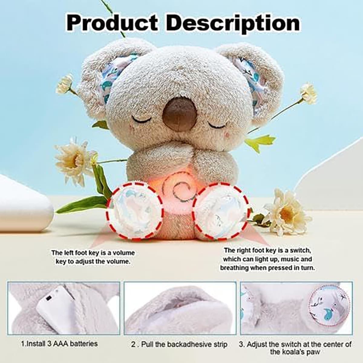 QFCST Relief Koala Breathing Stuffed Toy, Anxiety Relief Plush Breathing Animal, Sleeping Koala Plush Breathing with Musical Lights & Rhythmic Breathing Motion thumbnail 2