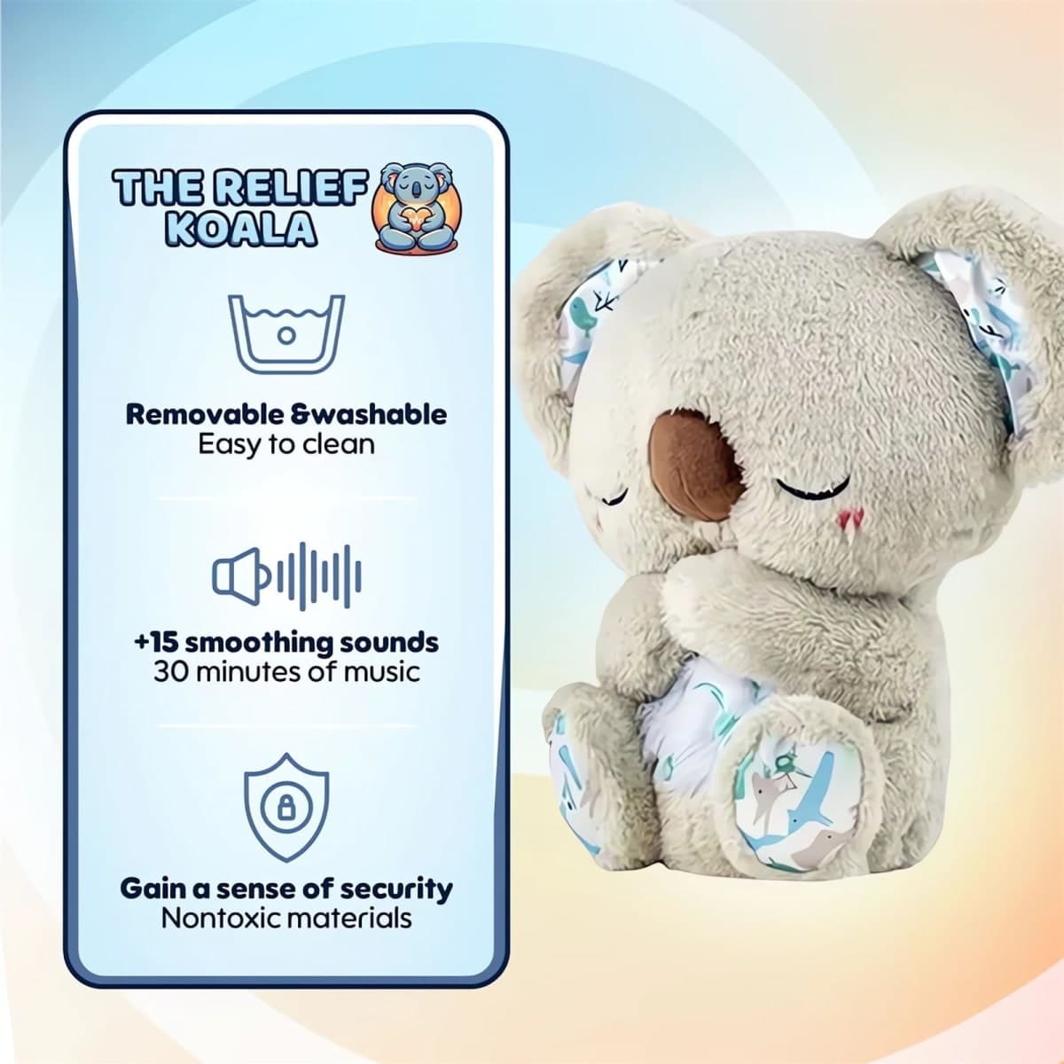 QFCST Relief Koala Breathing Stuffed Toy, Anxiety Relief Plush Breathing Animal, Sleeping Koala Plush Breathing with Musical Lights & Rhythmic Breathing Motion thumbnail 3