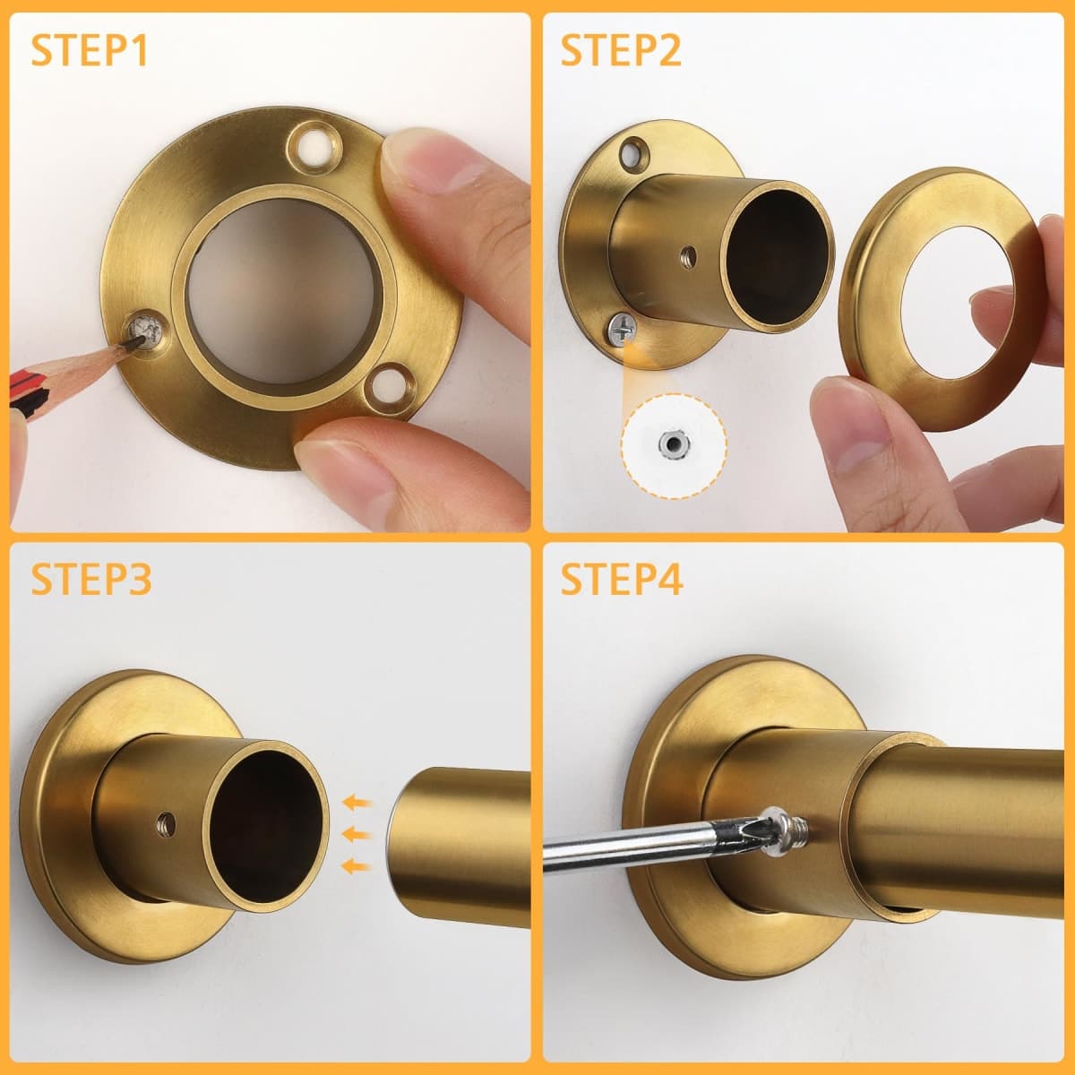 Closet Rods For Hanging Clothes, 17-40 Inch Adjustable Closet Rod, Stainless Steel Heavy Duty Closet Hanging Rod-Gold thumbnail 5