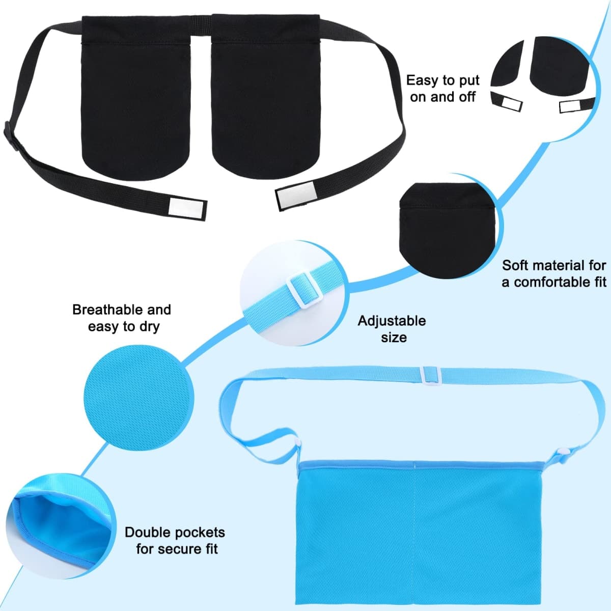 Tondiamo Adjustable Mastectomy Drain Holder Drain Pouch with Shower Bag Drainage Pouch Breast Shirts Two Pockets Mastectomy Tummy Tuck Recovery Supplies(Two Pockets,Black, Blue, Two Pockets) thumbnail 3