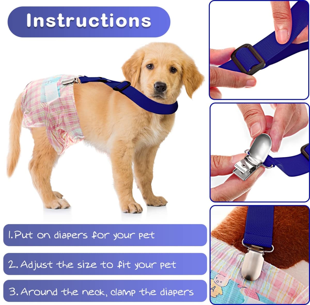 Nuanchu 2 Pieces Dog Suspenders for Diapers Female Male Keeper Suspender Diaper Canine Belly Bands Harness on Your Pet for Dog Skirt and Dress for Small Medium and Large(M) thumbnail 5