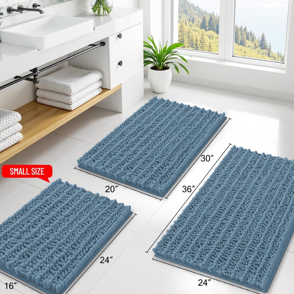 Smiry Bathroom Rugs Mat 24x16, Extra Soft Absorbent Chenille Bath Rugs, Non Slip Rubber Backing Machine Washable Quick Dry Bath Mats for Bathroom Floor, Tub, Shower, Home Accessories, Grayish Blue thumbnail 2