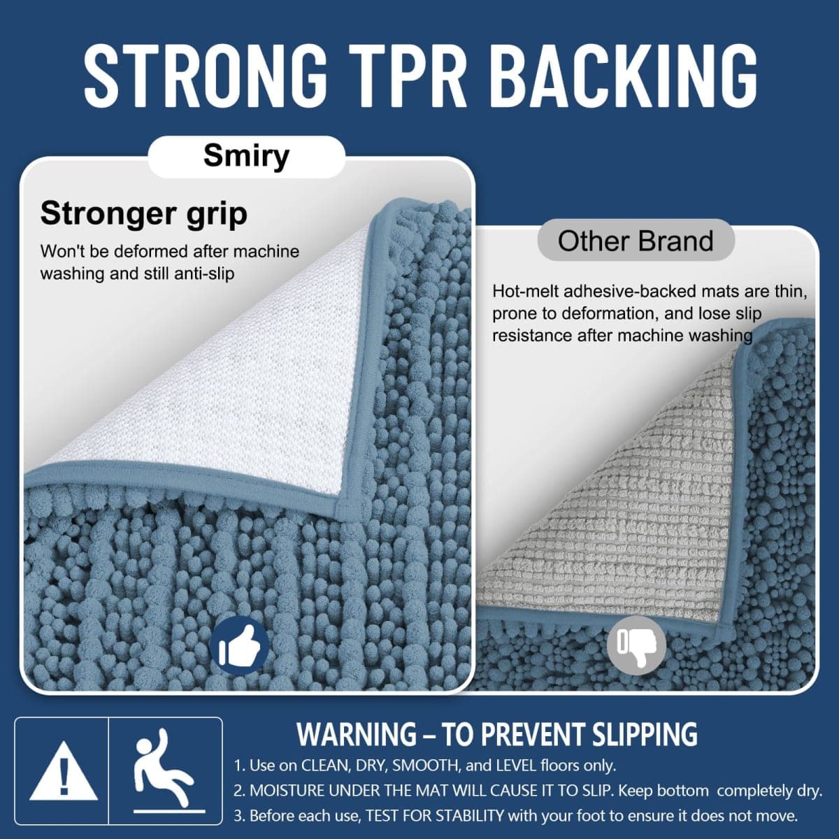 Smiry Bathroom Rugs Mat 24x16, Extra Soft Absorbent Chenille Bath Rugs, Non Slip Rubber Backing Machine Washable Quick Dry Bath Mats for Bathroom Floor, Tub, Shower, Home Accessories, Grayish Blue thumbnail 3