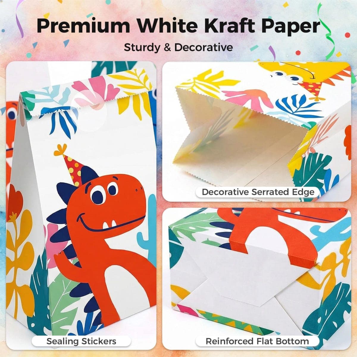 JOHOUSE 24PCS Dinosaur Party Favor Bags, Paper Gift Bags with Stickers Treat Bags Dinosaur Goodie Bags for Birthday Baby Shower thumbnail 3