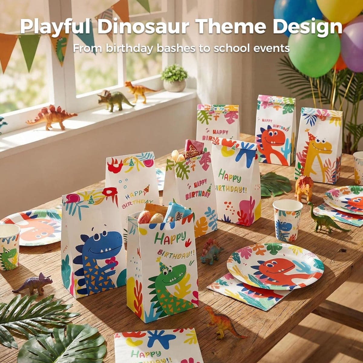 JOHOUSE 24PCS Dinosaur Party Favor Bags, Paper Gift Bags with Stickers Treat Bags Dinosaur Goodie Bags for Birthday Baby Shower thumbnail 5