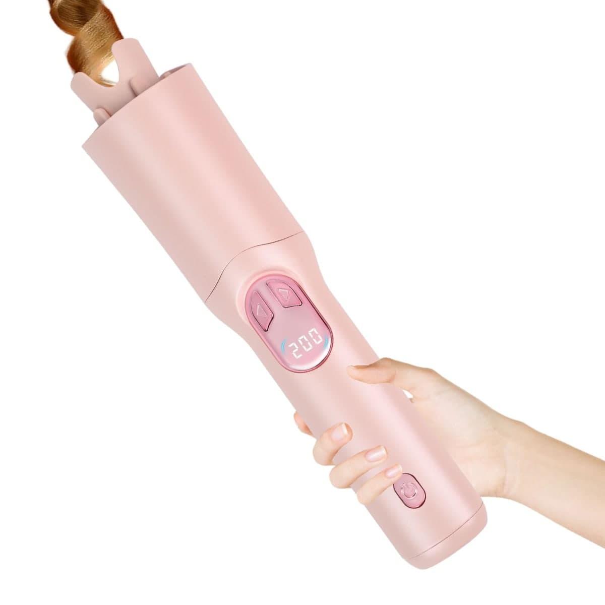UOEPOWA Wireless Automatic Curling Wand Portable Travel Curler USB-Rechargeable Curling Iron for Women Only Tangle-Free Heated Rollers Gold-Pink