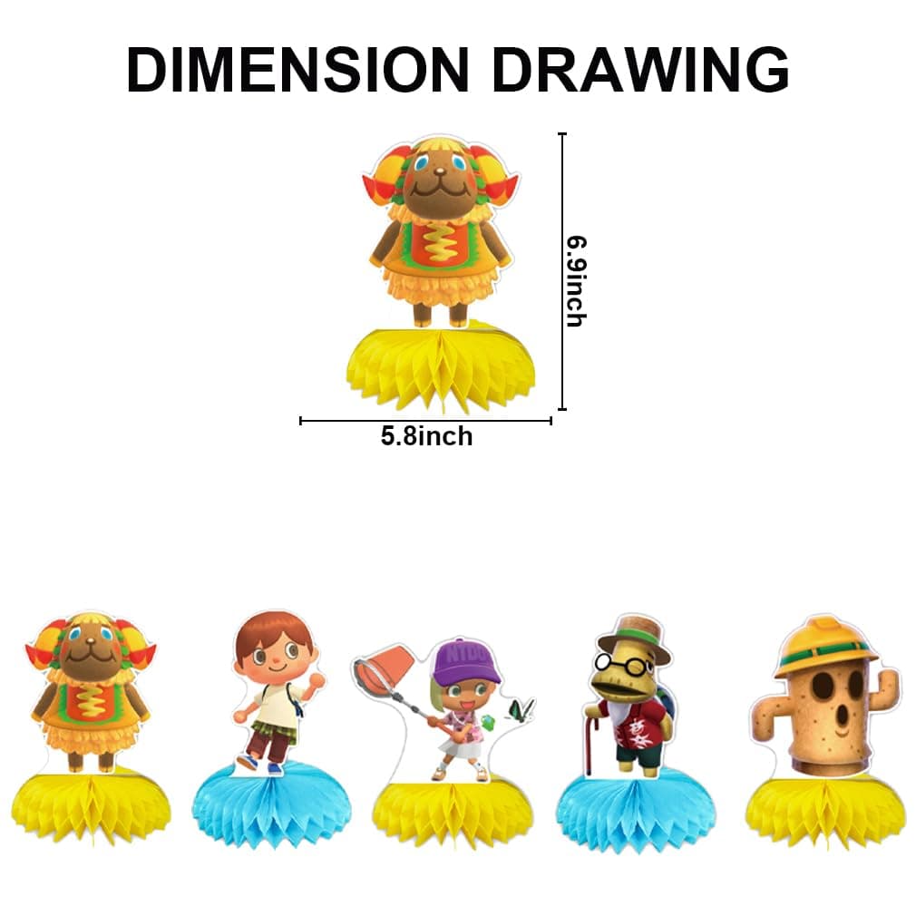 5Pcs Animal-Crossing Party supplies set Animal-Crossing Honeycomb Centerpieces Double Sided Table Topper for birthday party decoration Kids Baby Shower thumbnail 2