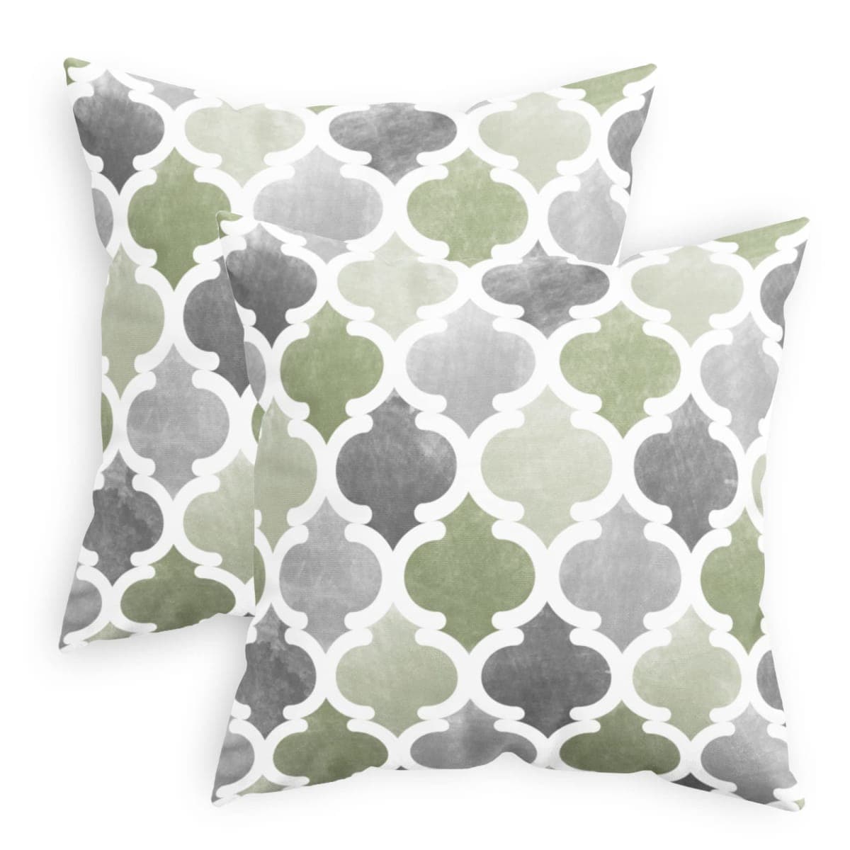 CaliTime Throw Pillow Cases Pack of 2 Cozy Fleece Gradient Geometric Trellis Chain Quatrefoil Accent Decorative Cushion Covers for Couch Bed Sofa Farmhouse Decoration 20 X 20 Inches Sage Green Grey — image 1
