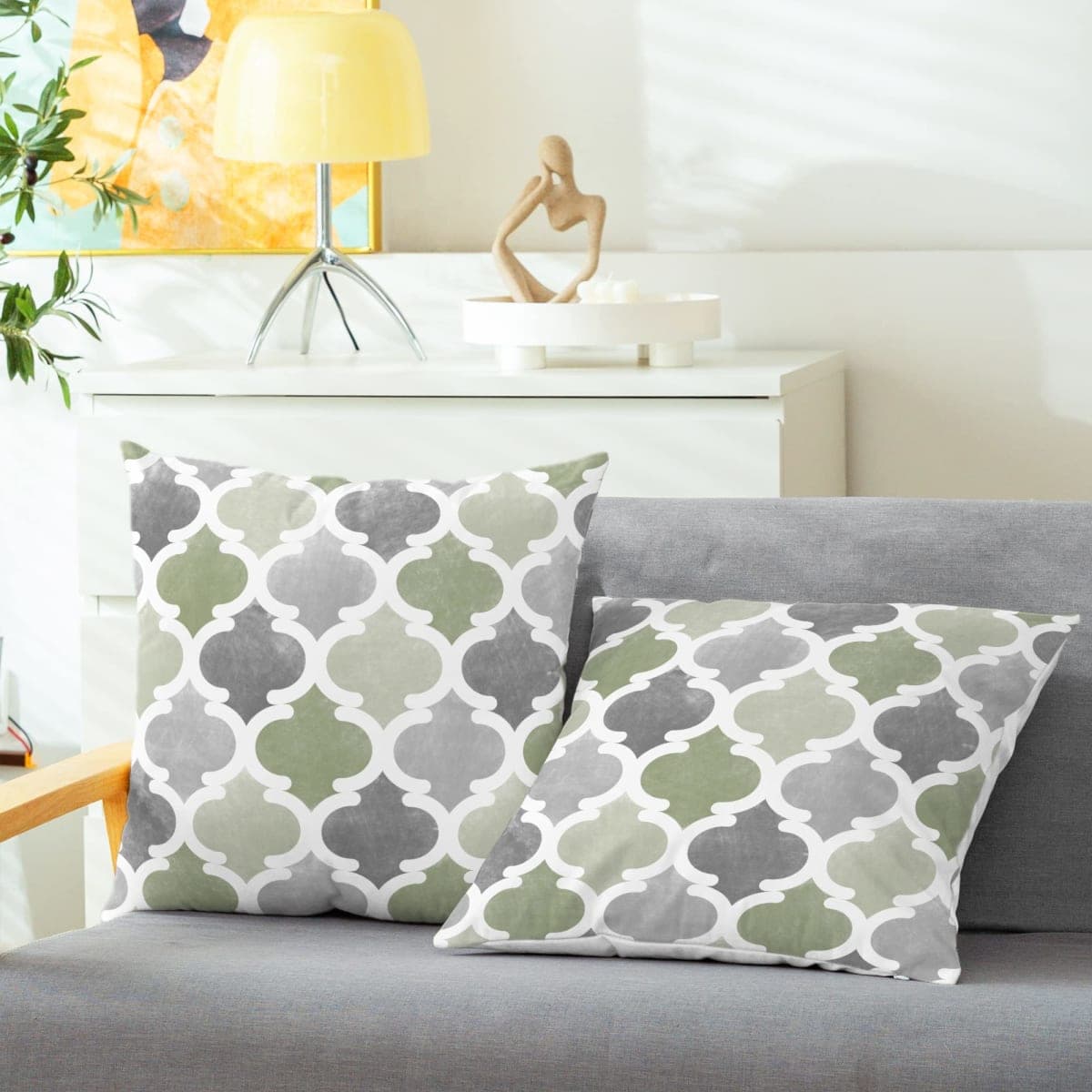 CaliTime Throw Pillow Cases Pack of 2 Cozy Fleece Gradient Geometric Trellis Chain Quatrefoil Accent Decorative Cushion Covers for Couch Bed Sofa Farmhouse Decoration 20 X 20 Inches Sage Green Grey thumbnail 2